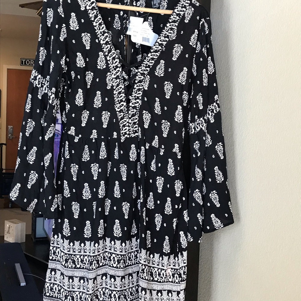 Lace up bell sleeve dress